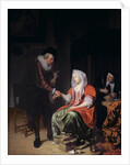 Doctor taking a young woman's pulse by Michiel van Musscher