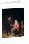 Doctor taking a young woman's pulse by Michiel van Musscher