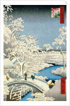Drum Bridge and Setting Sun Hill at Meguro, 1857 by Ando or Utagawa Hiroshige