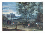 The park of the Viceregal palace, Brussels, with elegant company by a fountain, c.1600 by Denys van Alsloot