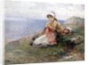 Girl knitting by John Parker
