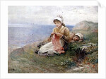 Girl knitting by John Parker