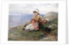 Girl knitting by John Parker
