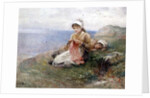 Girl knitting by John Parker