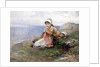 Girl knitting by John Parker