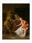 Tric-trac Players with a Lady and Her Dog by Jacob Ochtervelt