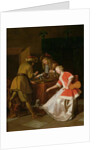 Tric-trac Players with a Lady and Her Dog by Jacob Ochtervelt