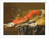 Still life with lobster, shrimp, roemer, oysters and bread by Christiaan Luykx or Luycks