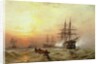 Man-o'-War firing a salute at sunset by Claude T. Stanfield Moore