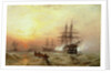 Man-o'-War firing a salute at sunset by Claude T. Stanfield Moore