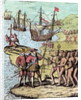 Columbus landing on the island of Hispaniola in 1492 greeted by Arawak Natives, 1886 by Theodor de Bry