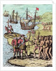 Columbus landing on the island of Hispaniola in 1492 greeted by Arawak Natives, 1886 by Theodor de Bry