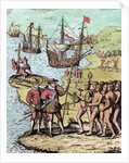 Columbus landing on the island of Hispaniola in 1492 greeted by Arawak Natives, 1886 by Theodor de Bry