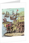 Columbus landing on the island of Hispaniola in 1492 greeted by Arawak Natives, 1886 by Theodor de Bry
