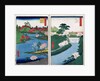 Along the riverbank, two views from '60-Odd Famous Views of the Provinces', pub. by Kosheihei in 1853, by Ando or Utagawa Hiroshige