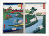 Along the riverbank, two views from '60-Odd Famous Views of the Provinces', pub. by Kosheihei in 1853, by Ando or Utagawa Hiroshige