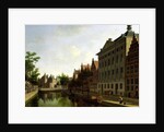 View of the Kloveniersburgwal in Amsterdam, with the Waag, and barge moored in the front of Trippenhuis to the right, 1685 by Gerrit Adriaensz Berckheyde