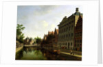 View of the Kloveniersburgwal in Amsterdam, with the Waag, and barge moored in the front of Trippenhuis to the right, 1685 by Gerrit Adriaensz Berckheyde