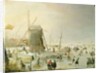 A winter scene with skaters by a windmill by Hendrik Avercamp