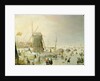 A winter scene with skaters by a windmill by Hendrik Avercamp