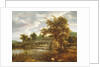 A wooded river landscape with a sluice gate by Jacob Isaaksz. or Isaacksz. van Ruisdael