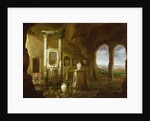 A monument to Augustus, in a grotto with figures, 17th century by Charles-Cornelisz de Hooch