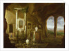 A monument to Augustus, in a grotto with figures, 17th century by Charles-Cornelisz de Hooch