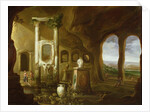 A monument to Augustus, in a grotto with figures, 17th century by Charles-Cornelisz de Hooch