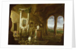 A monument to Augustus, in a grotto with figures, 17th century by Charles-Cornelisz de Hooch