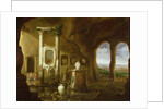 A monument to Augustus, in a grotto with figures, 17th century by Charles-Cornelisz de Hooch