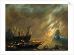 View of a Harbour at Sunset by Lieve Verschuier