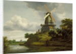 Windmill by a River by Jacob Isaaksz. or Isaacksz. van Ruisdael