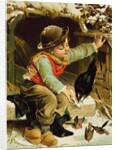 Young Boy with Birds in the Snow by English School