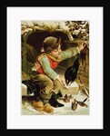 Young Boy with Birds in the Snow by English School
