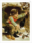 Young Boy with Birds in the Snow by English School