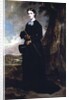 Young woman wearing a black riding habit and standing in a landscape by Francis Grant
