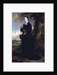 Young woman wearing a black riding habit and standing in a landscape by Francis Grant