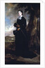 Young woman wearing a black riding habit and standing in a landscape by Francis Grant