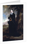 Young woman wearing a black riding habit and standing in a landscape by Francis Grant