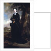 Young woman wearing a black riding habit and standing in a landscape by Francis Grant