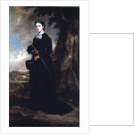 Young woman wearing a black riding habit and standing in a landscape by Francis Grant