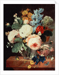 Vase of Flowers on a marble ledge by T.F. Ehaerts