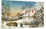 Bringing Home the Logs, Winter Landscape, 19th century by N. and Ives J.M. Currier
