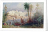A View of an Indian city beside a river, with boats on the river and figures in the foreground by Thomas Allom