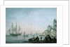 Marine View, with boat and figures on a shore by Samuel Atkins