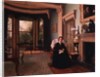 Victorian interior with seated lady by Charles Frederick Lowcock