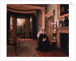 Victorian interior with seated lady by Charles Frederick Lowcock