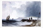 Coast Scene, with boats and wooden jetty by Charles (follower of) Bentley