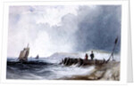 Coast Scene, with boats and wooden jetty by Charles (follower of) Bentley