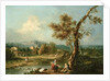 An Italianate River Landscape with Travellers by Francesco Zuccarelli